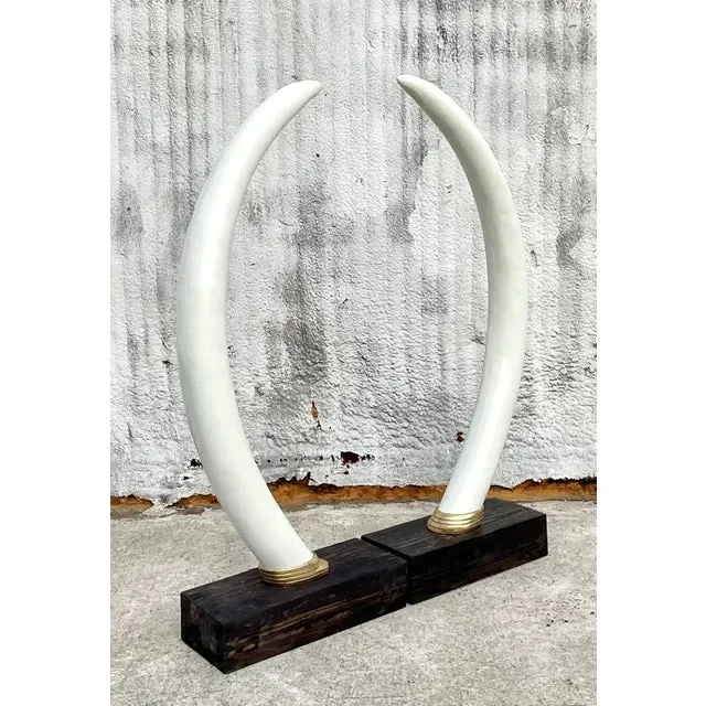 Vintage Boho Monumental Plaster Elephant Tusks - Set of 2 — additional photo 4