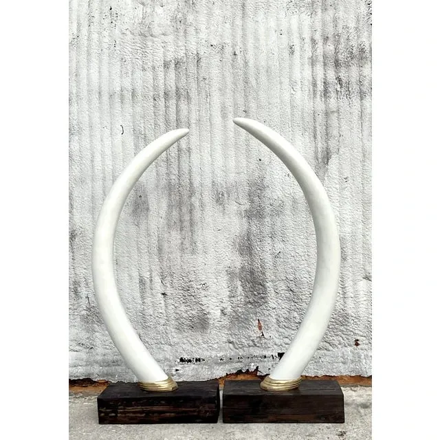 Vintage Boho Monumental Plaster Elephant Tusks - Set of 2 — additional photo 6