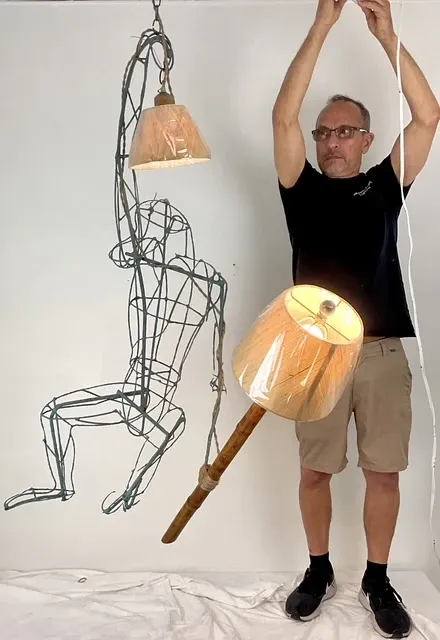 Vintage Monumental Boho Hanging Wire Frame Monkey Lamp — additional photo 2
