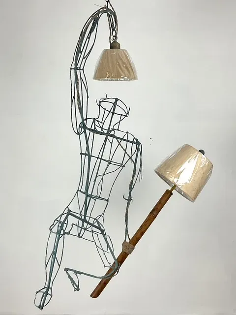 Vintage Monumental Boho Hanging Wire Frame Monkey Lamp — additional photo 4