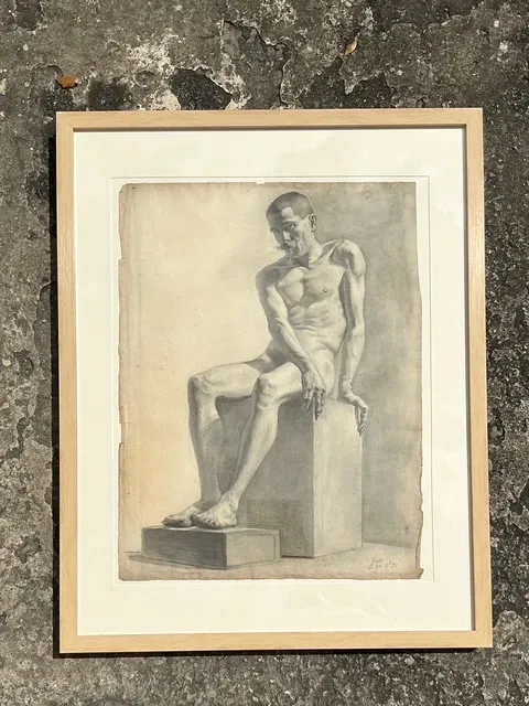 Vintage Boho Original 1920s Pencil Sketch Of Man — additional photo 1