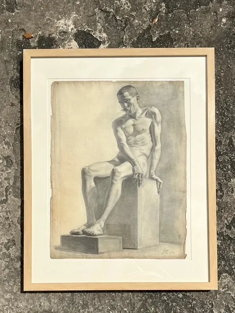 Vintage Boho Original 1920s Pencil Sketch Of Man — additional photo 2