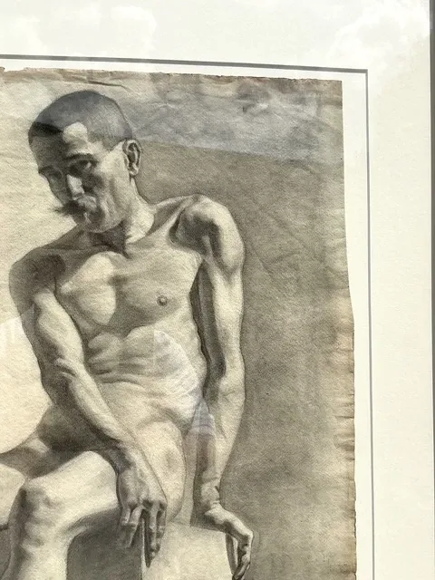 Vintage Boho Original 1920s Pencil Sketch Of Man — additional photo 4