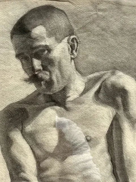 Vintage Boho Original 1920s Pencil Sketch Of Man — additional photo 5