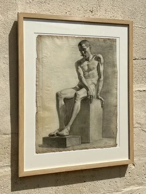 Vintage Boho Original 1920s Pencil Sketch Of Man — additional photo 7
