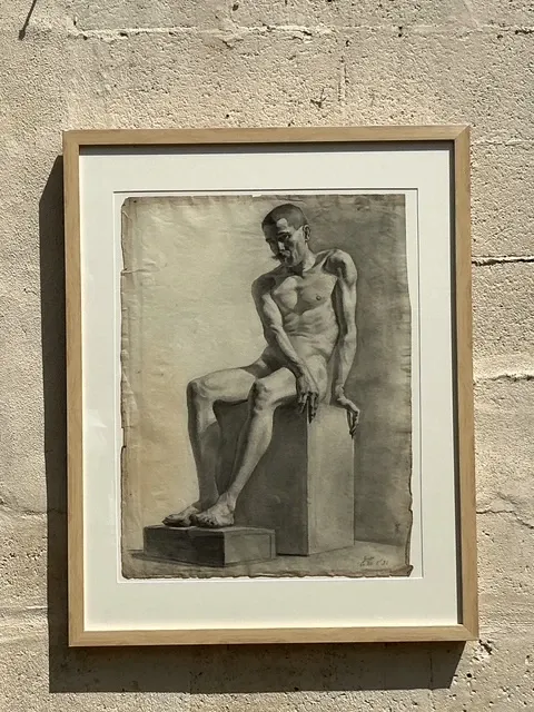 Vintage Boho Original 1920s Pencil Sketch Of Man — additional photo 8