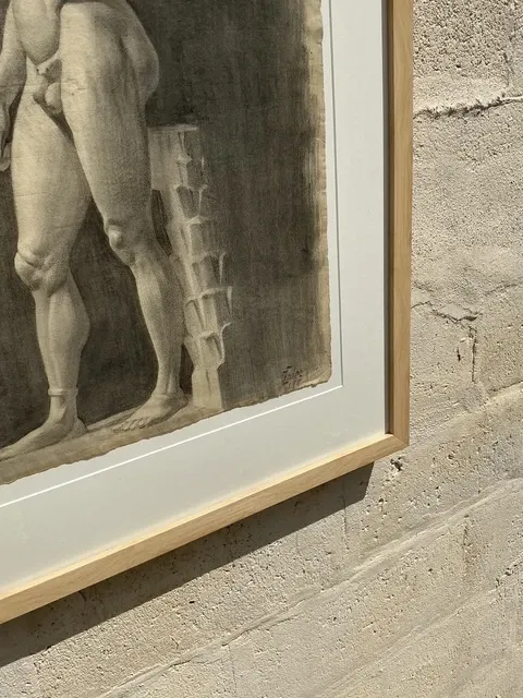 Vintage Boho Original Pencil Sketch Of Man - Wood, 26.75W x 33.75H — additional photo 4