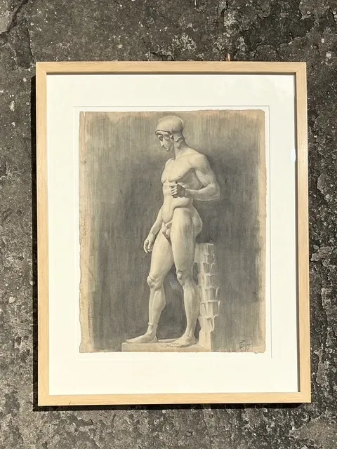 Vintage Boho Original Pencil Sketch Of Man - Wood, 26.75W x 33.75H — additional photo 8