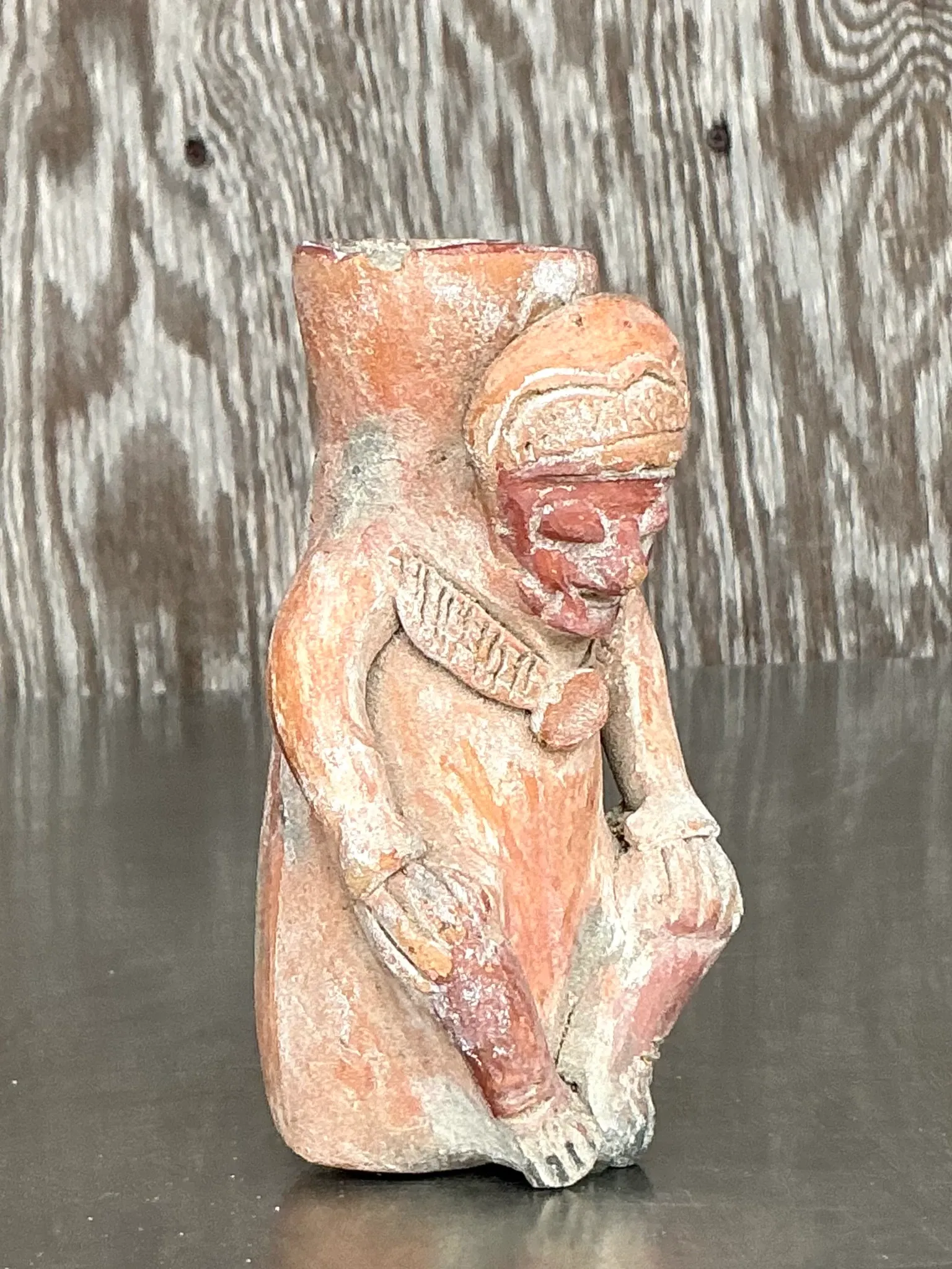 Vintage Boho Pre Colombian Figure Vase