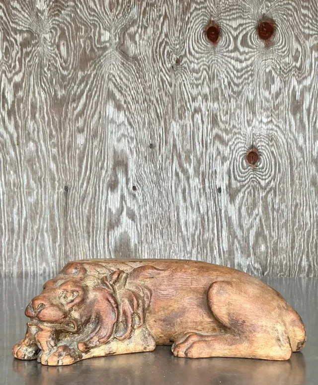 Vintage Boho Carved Wood Lion — additional photo 6