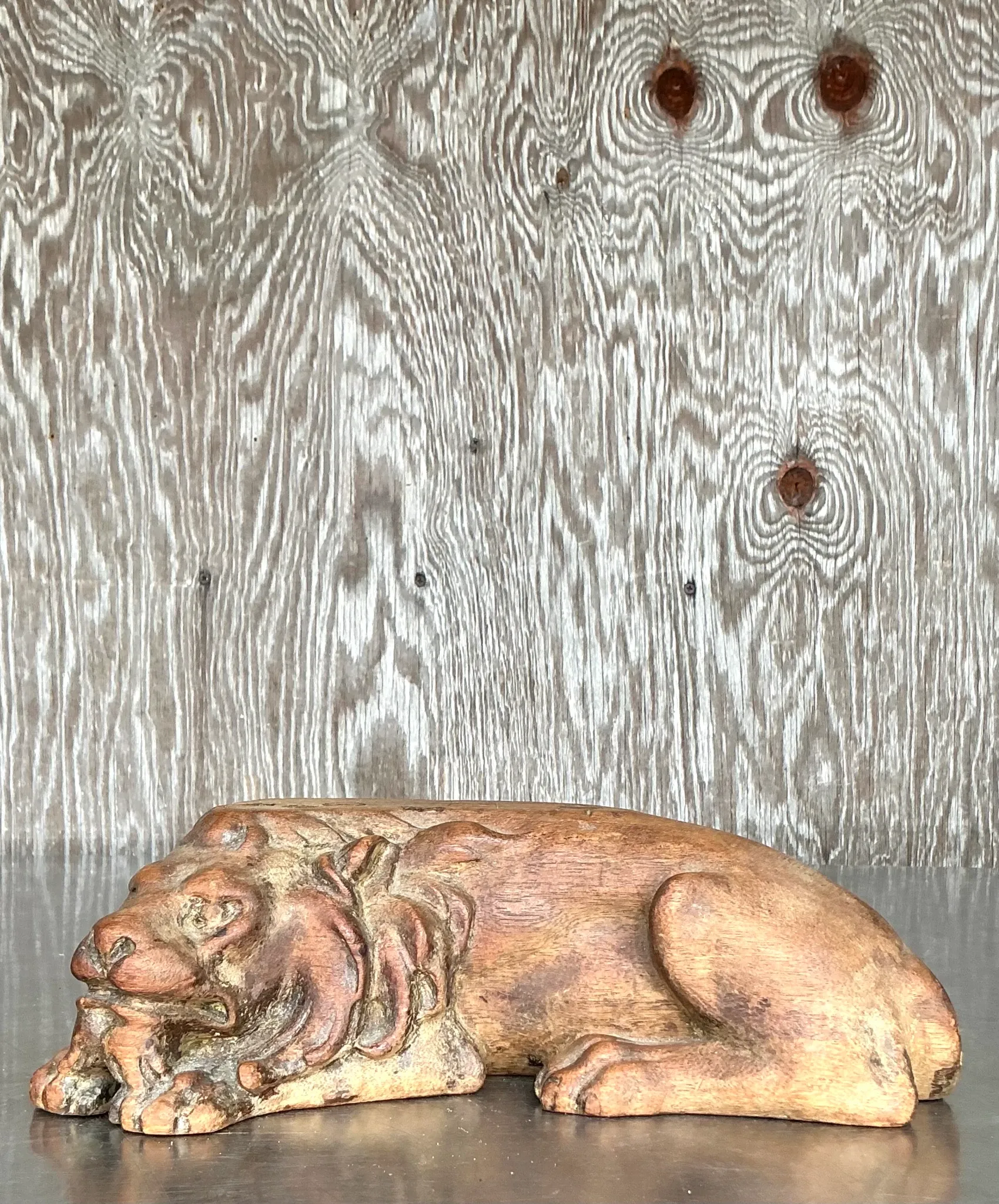 Vintage Boho Carved Wood Lion — additional photo 1