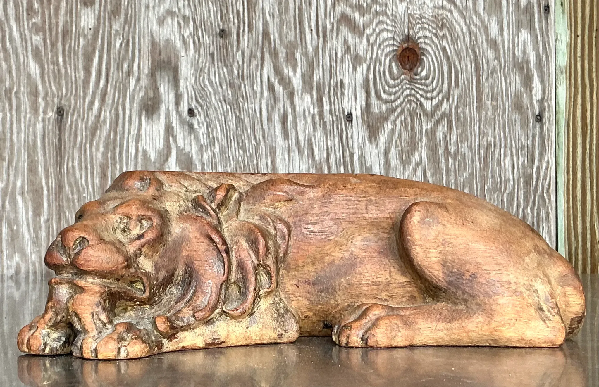 Vintage Boho Carved Wood Lion — additional photo 2