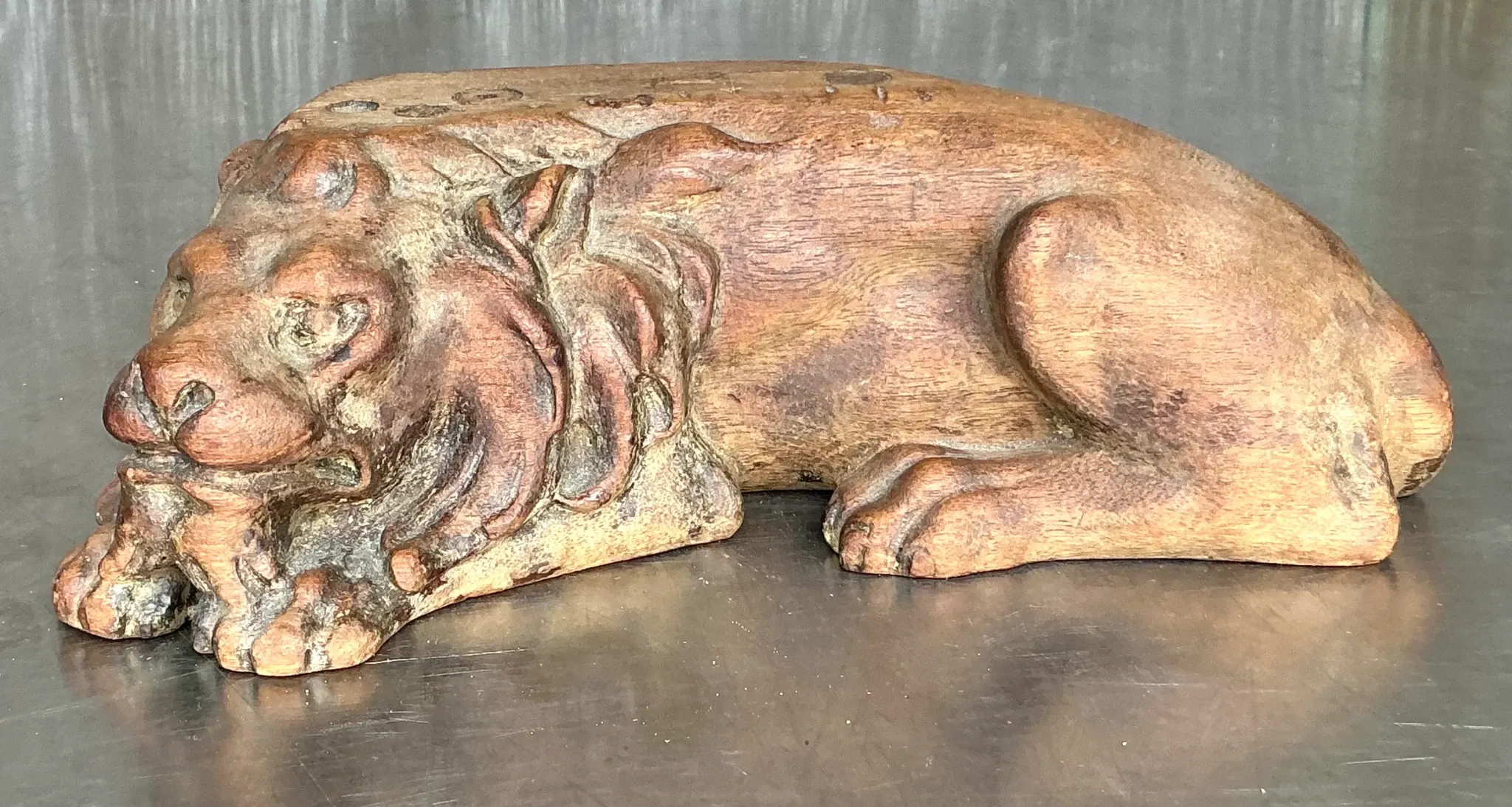 Vintage Boho Carved Wood Lion — additional photo 3