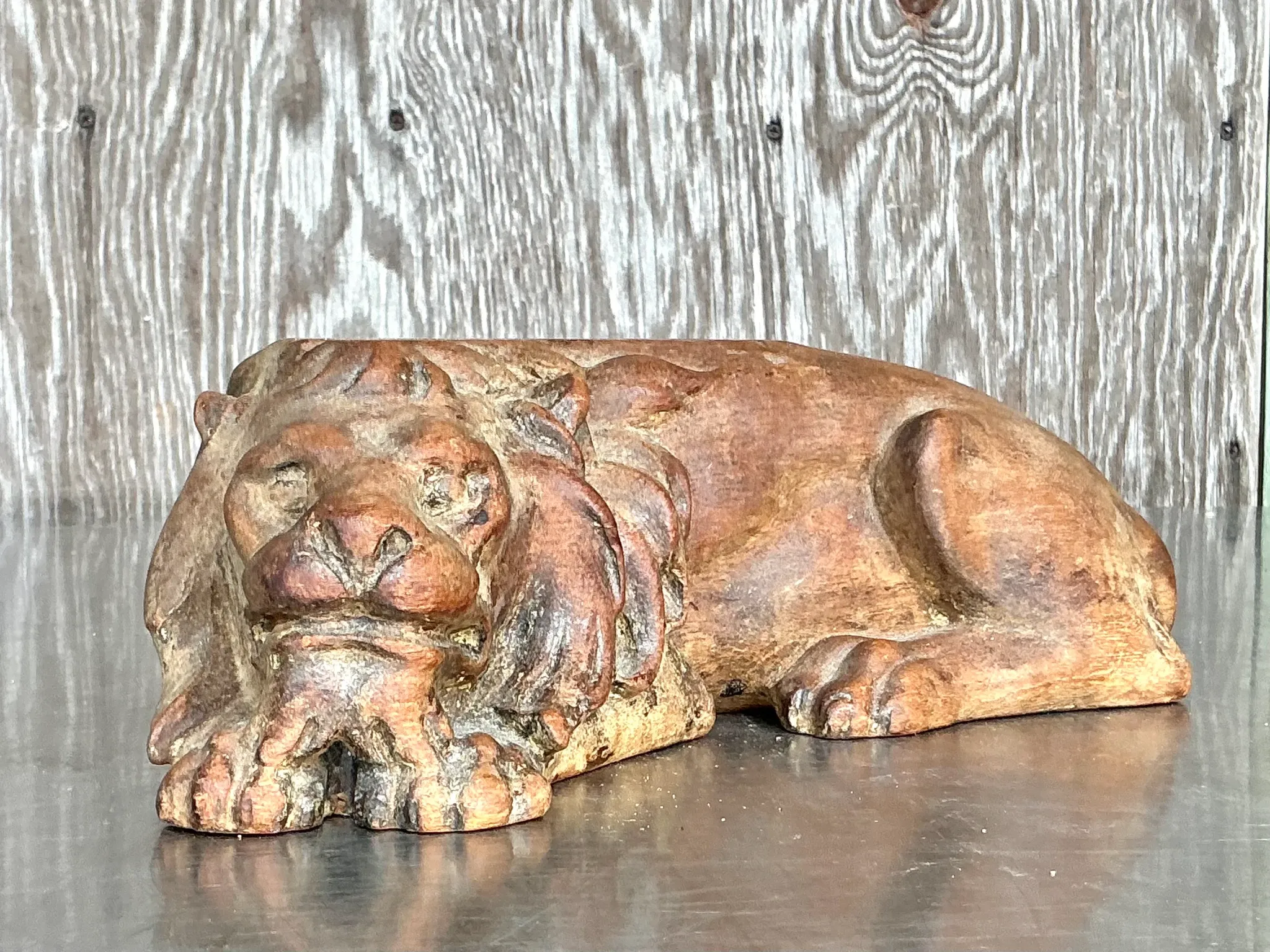 Vintage Boho Carved Wood Lion — additional photo 4
