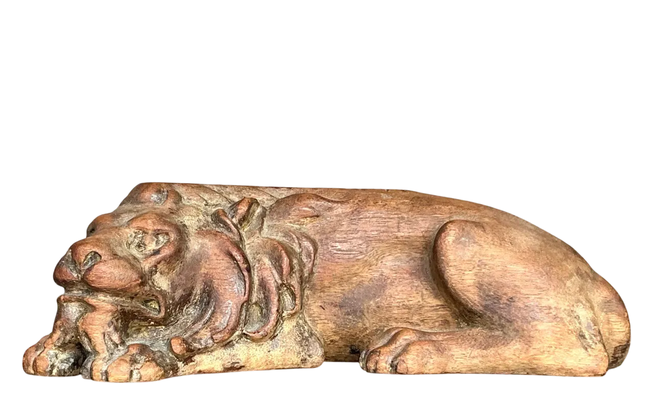 Vintage Boho Carved Wood Lion