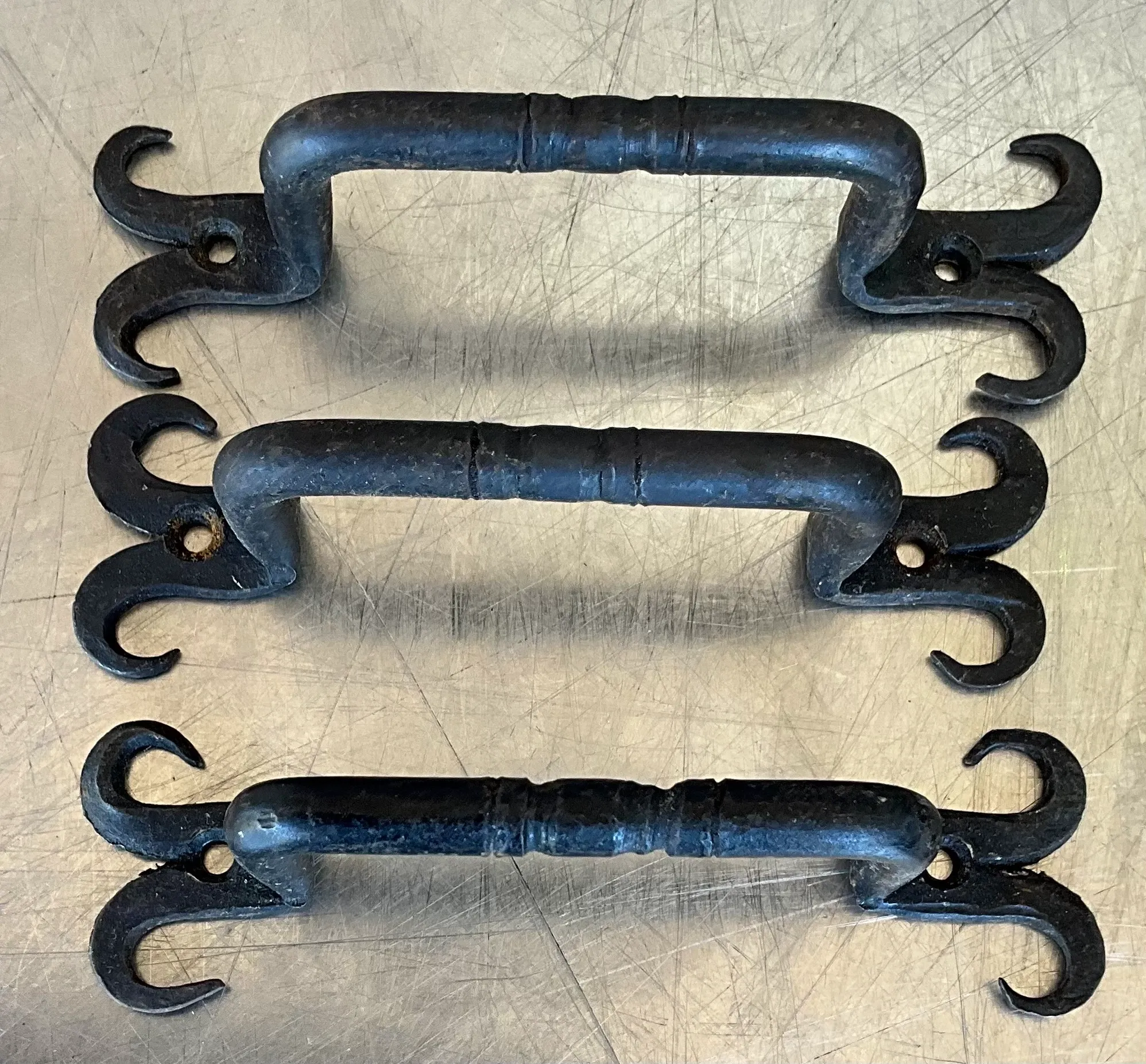Vintage Boho Hand Forged Cast Iron Handle - Set of 6