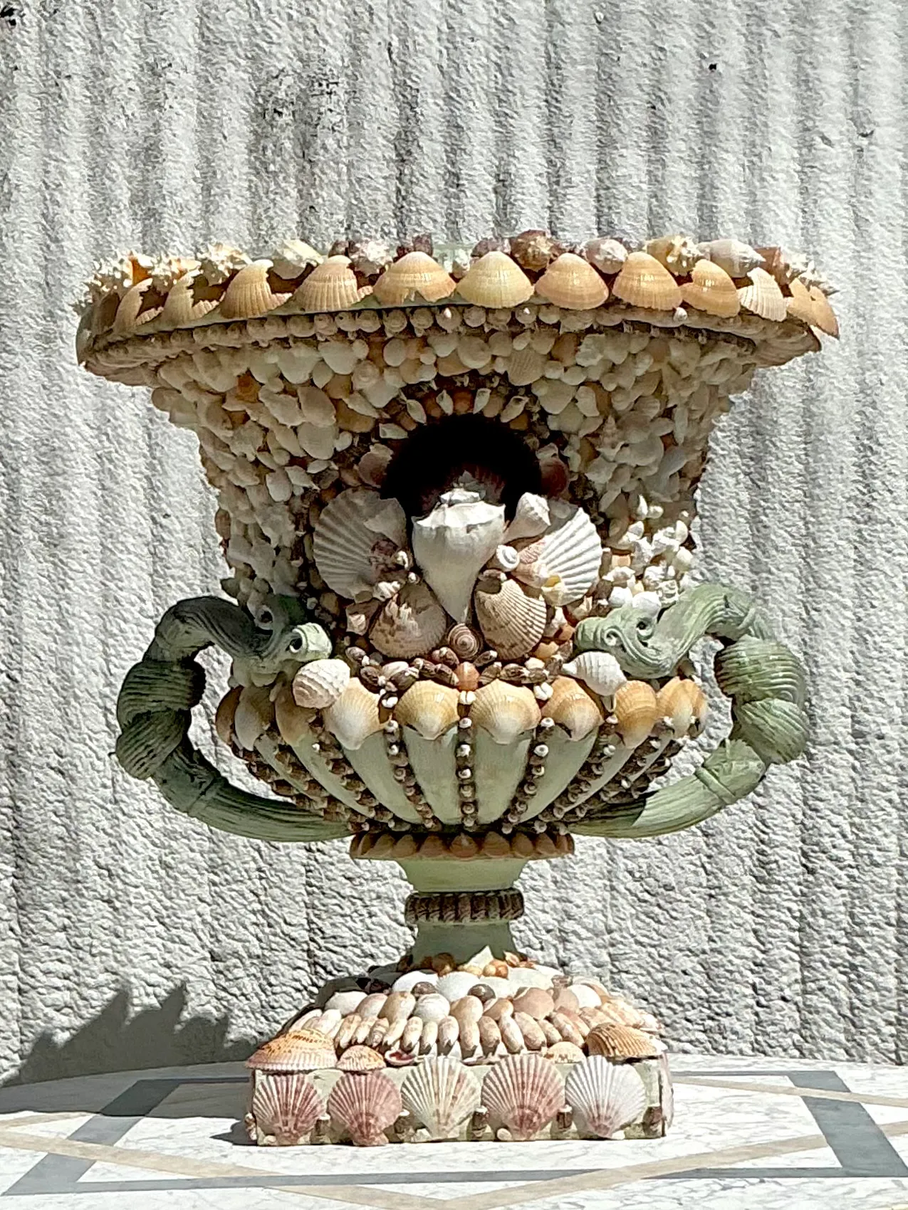 Vintage Coastal Monumental Shell Encrusted Urn — additional photo 1