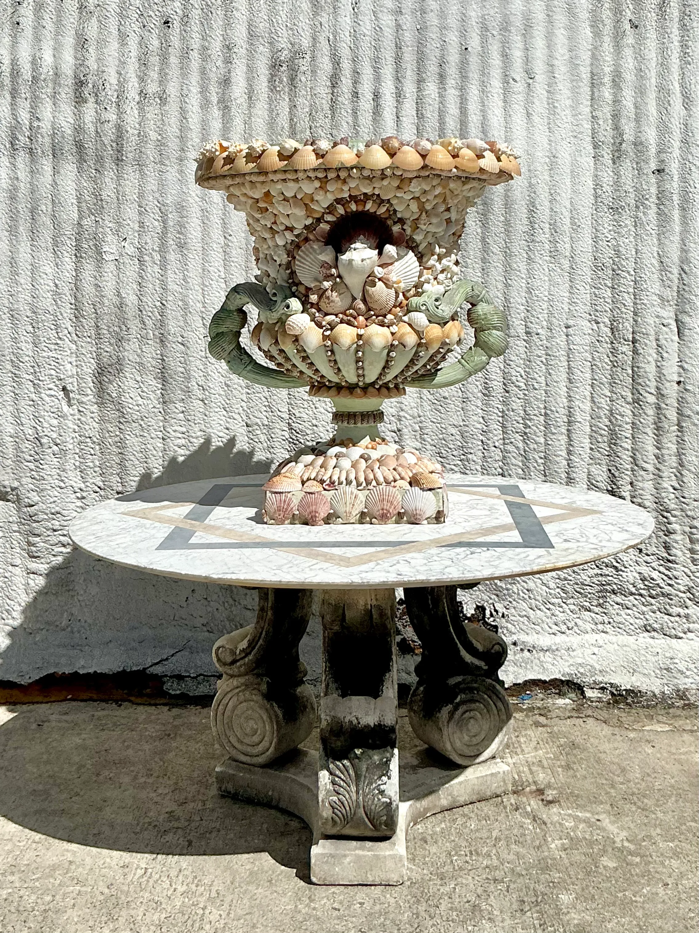 Vintage Coastal Monumental Shell Encrusted Urn — additional photo 2