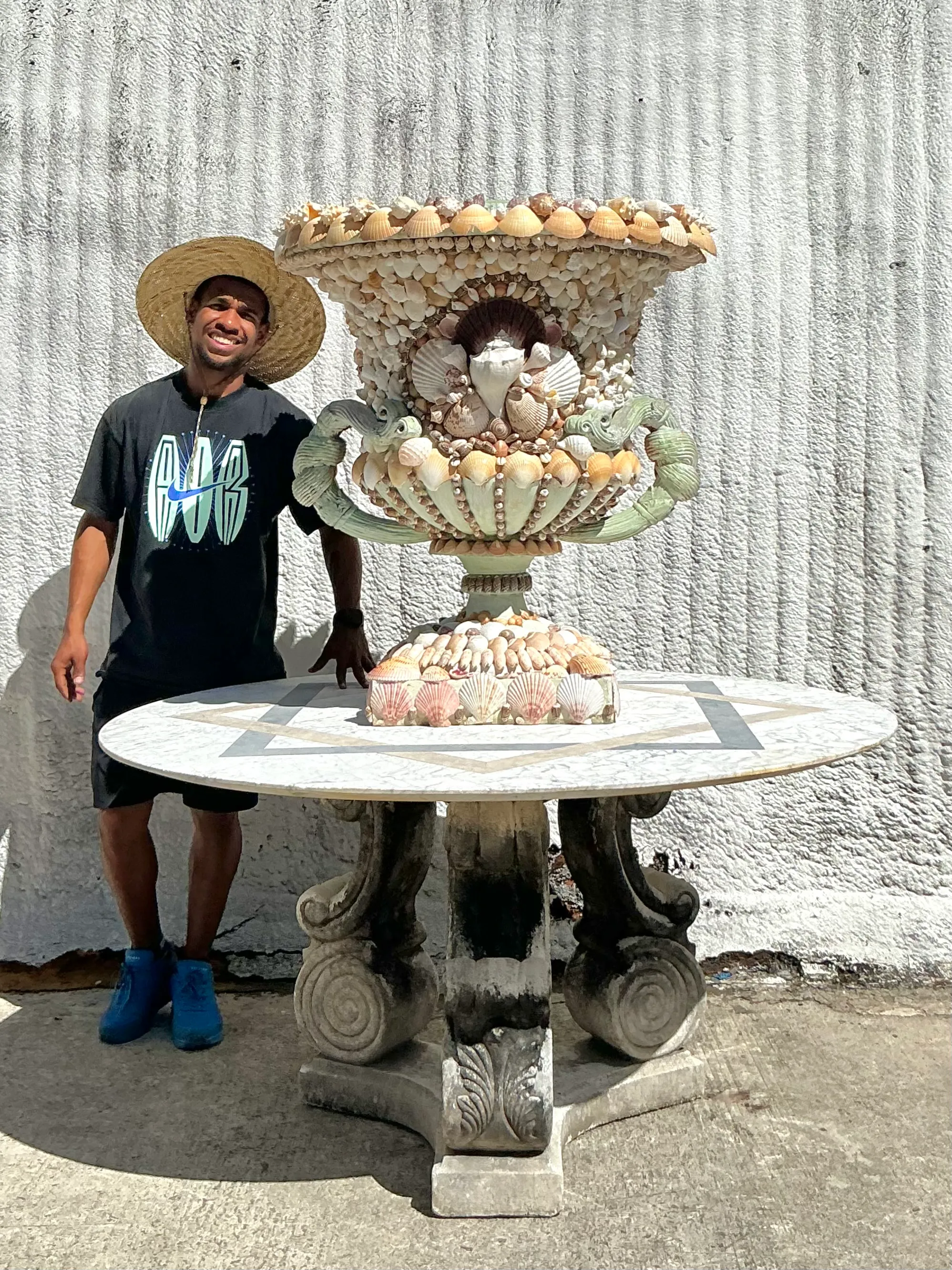 Vintage Coastal Monumental Shell Encrusted Urn — additional photo 3