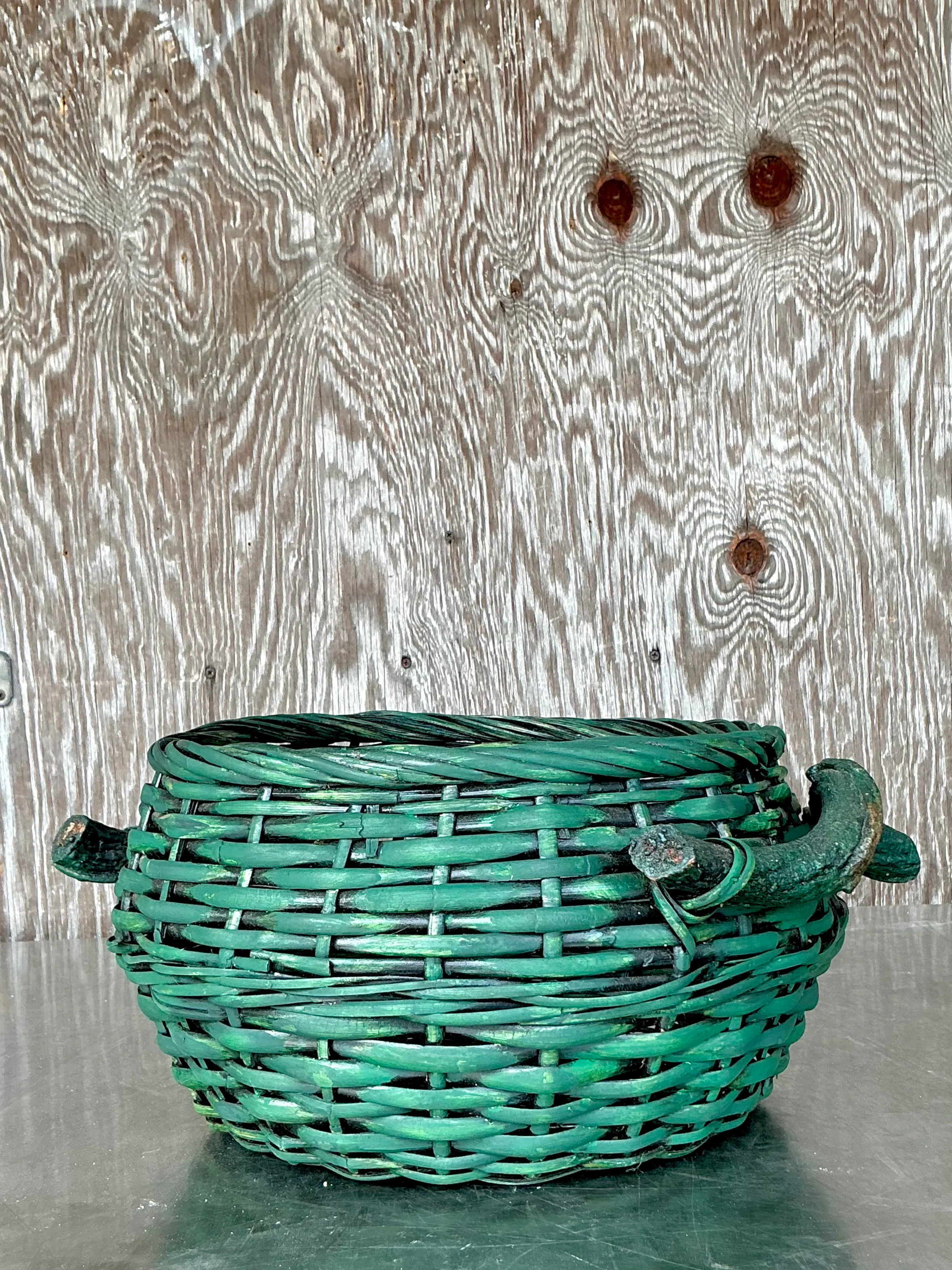 Vintage Boho Woven Rattan Branch Basket