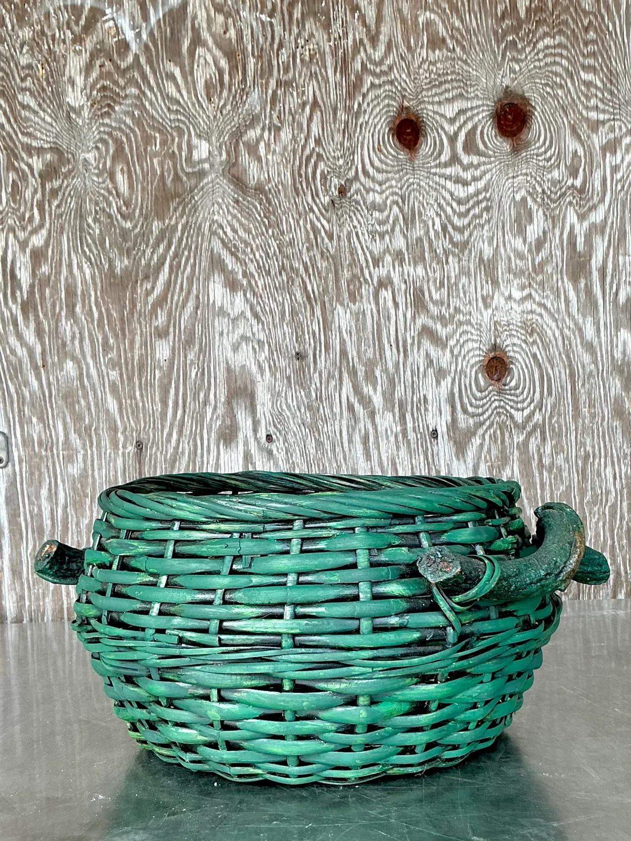 Vintage Boho Woven Rattan Branch Basket