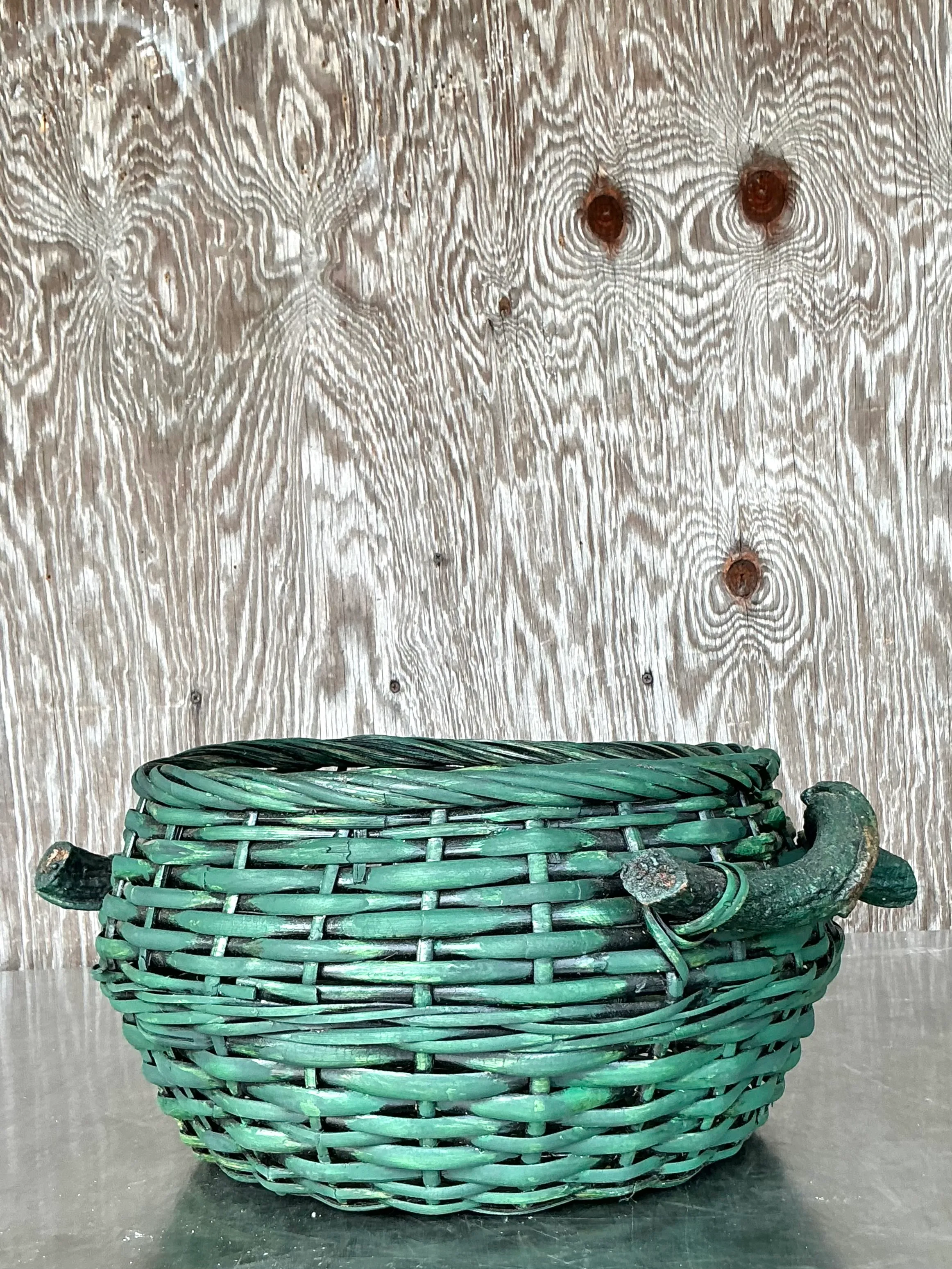 Vintage Boho Woven Rattan Branch Basket — additional photo 1