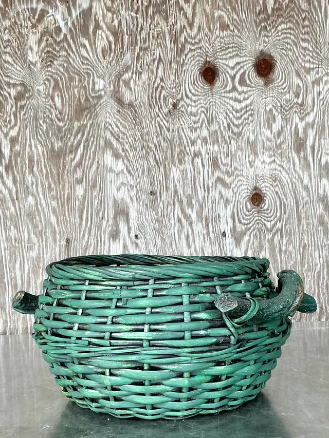 Vintage Boho Woven Rattan Branch Basket — additional photo 1