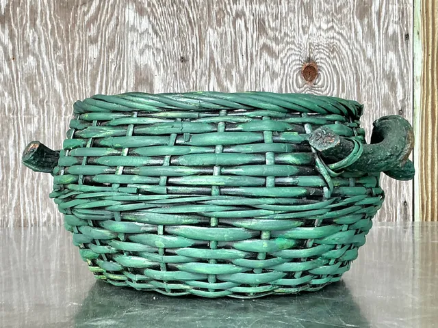 Vintage Boho Woven Rattan Branch Basket — additional photo 2