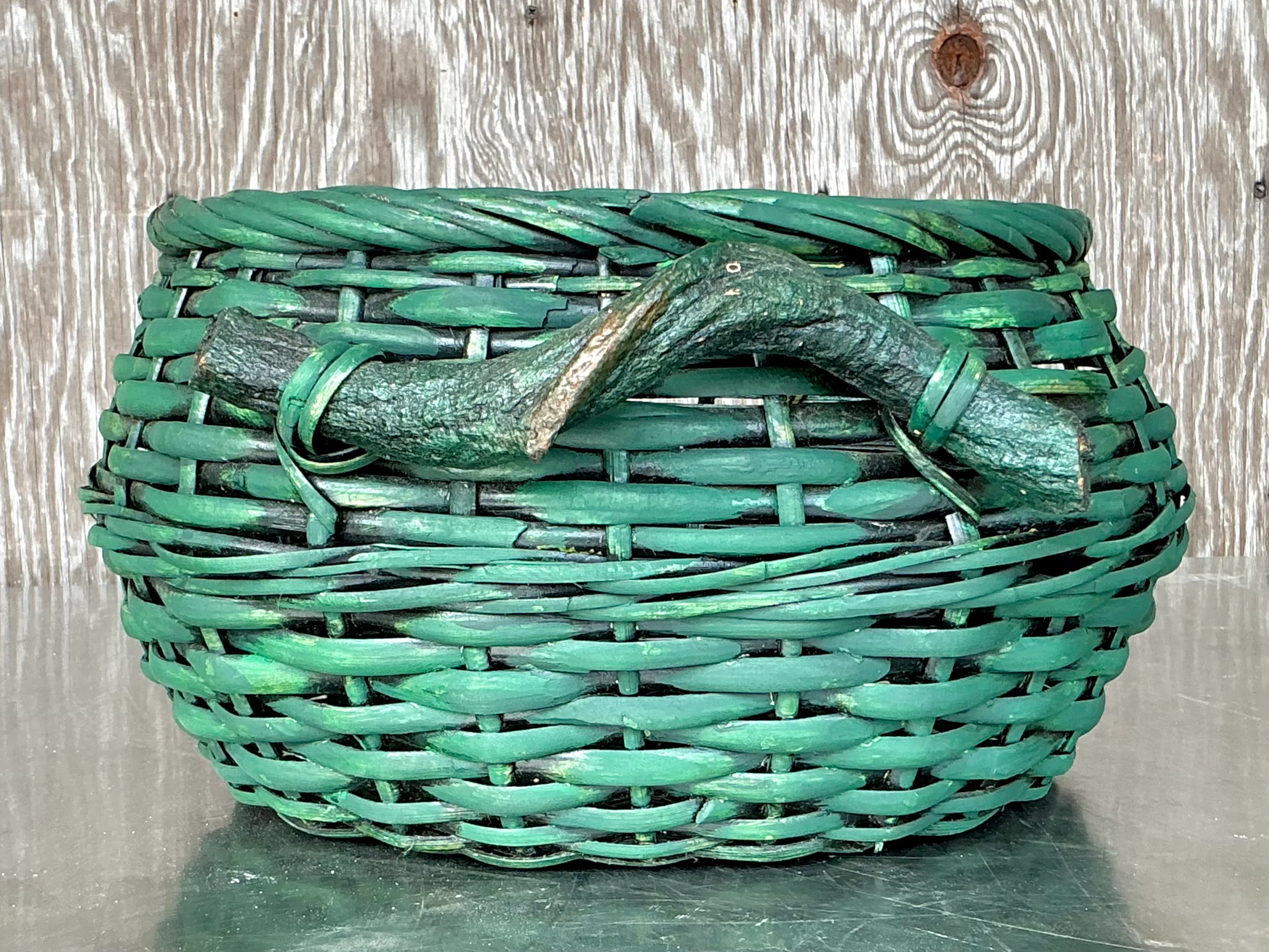 Vintage Boho Woven Rattan Branch Basket — additional photo 7