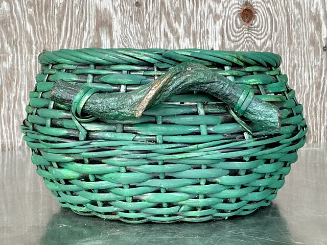 Vintage Boho Woven Rattan Branch Basket — additional photo 7