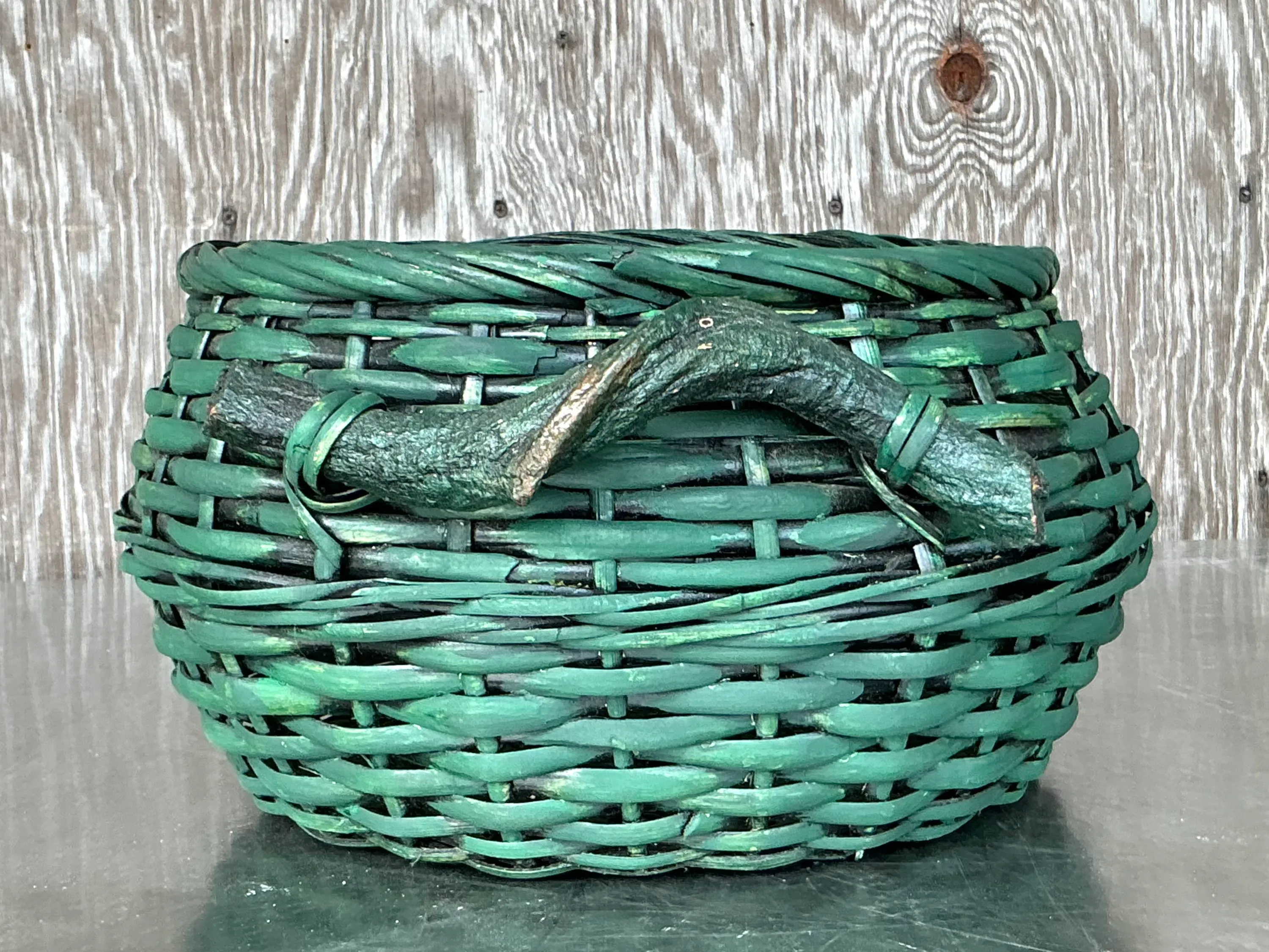 Vintage Boho Woven Rattan Branch Basket — additional photo 3