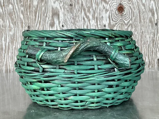 Vintage Boho Woven Rattan Branch Basket — additional photo 3