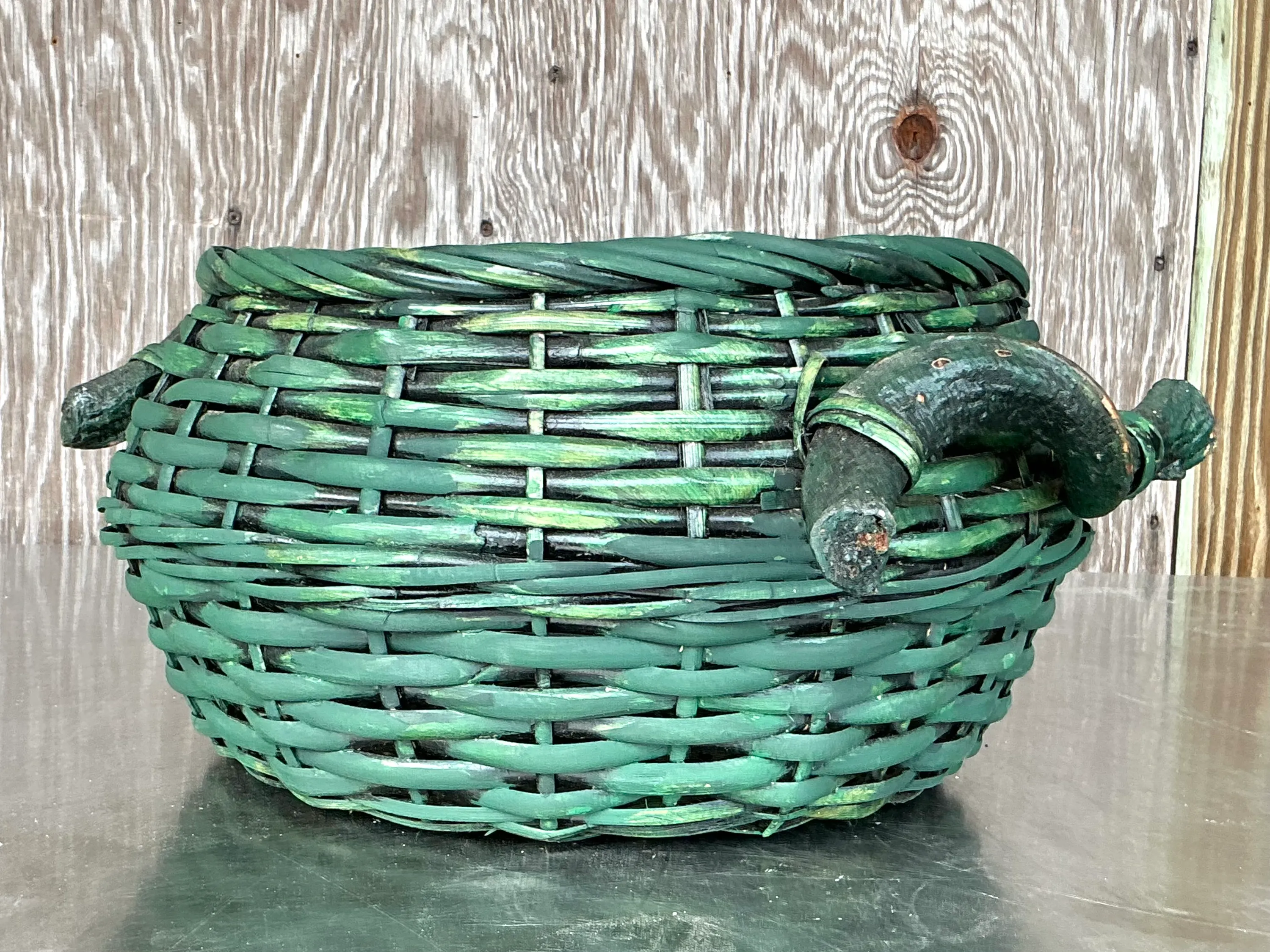 Vintage Boho Woven Rattan Branch Basket — additional photo 4