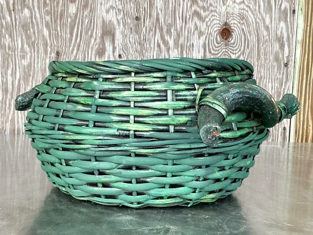 Vintage Boho Woven Rattan Branch Basket — additional photo 4