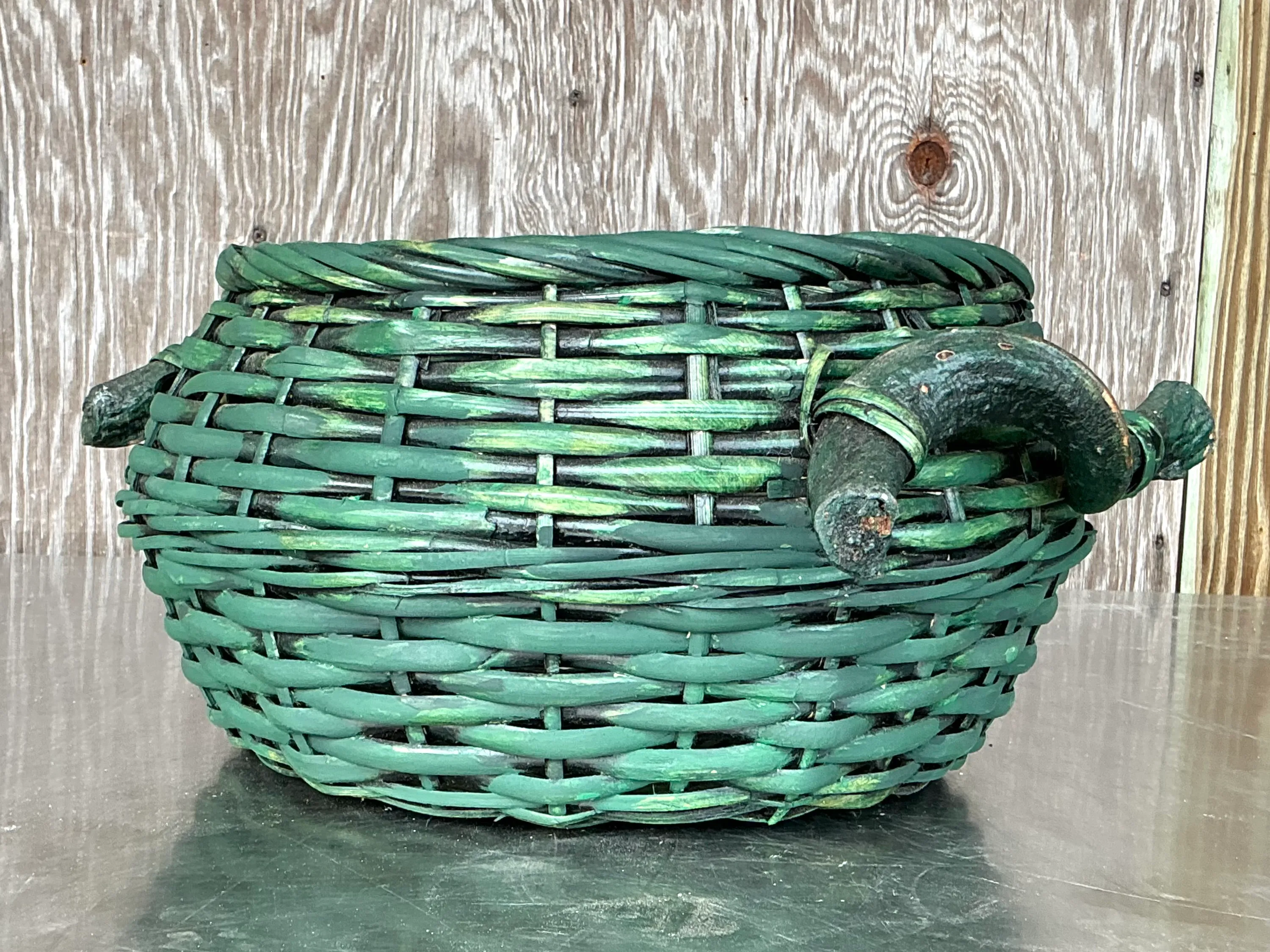 Vintage Boho Woven Rattan Branch Basket — additional photo 5