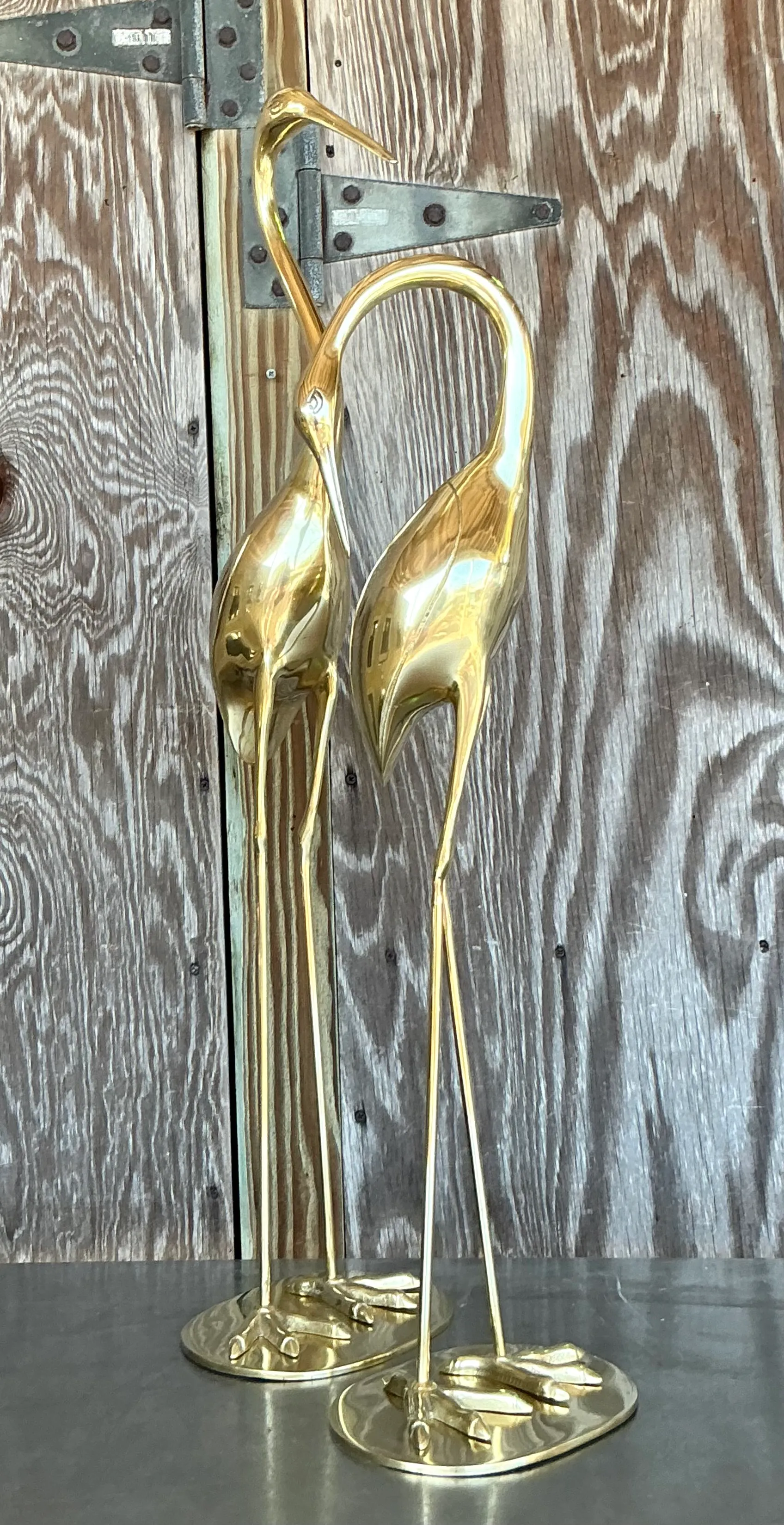 Vintage Boho Polished Brass Cranes- A Pair — additional photo 1