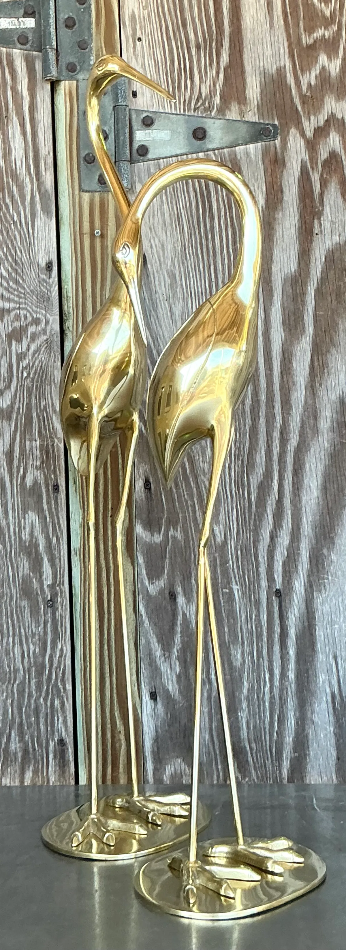 Vintage Boho Polished Brass Cranes- A Pair — additional photo 1