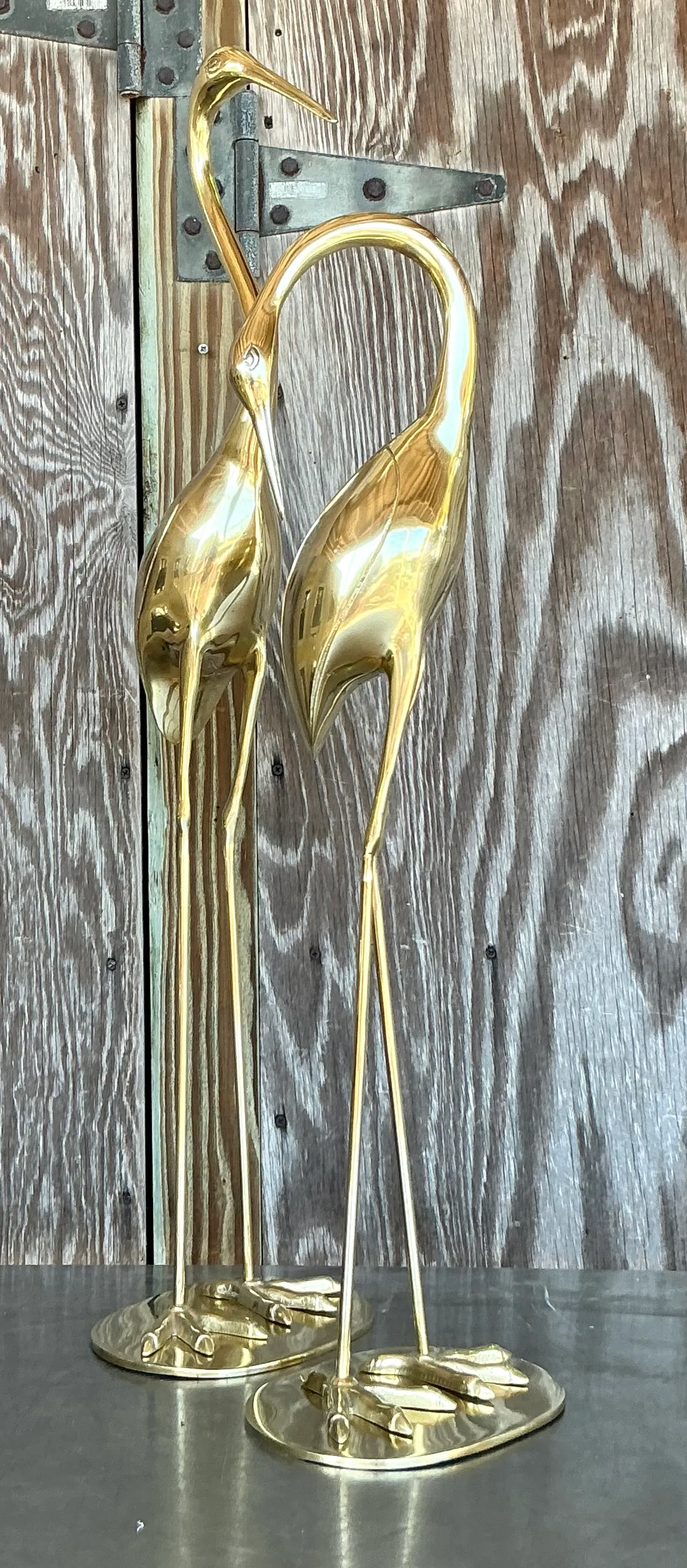 Vintage Boho Polished Brass Cranes- A Pair — additional photo 2