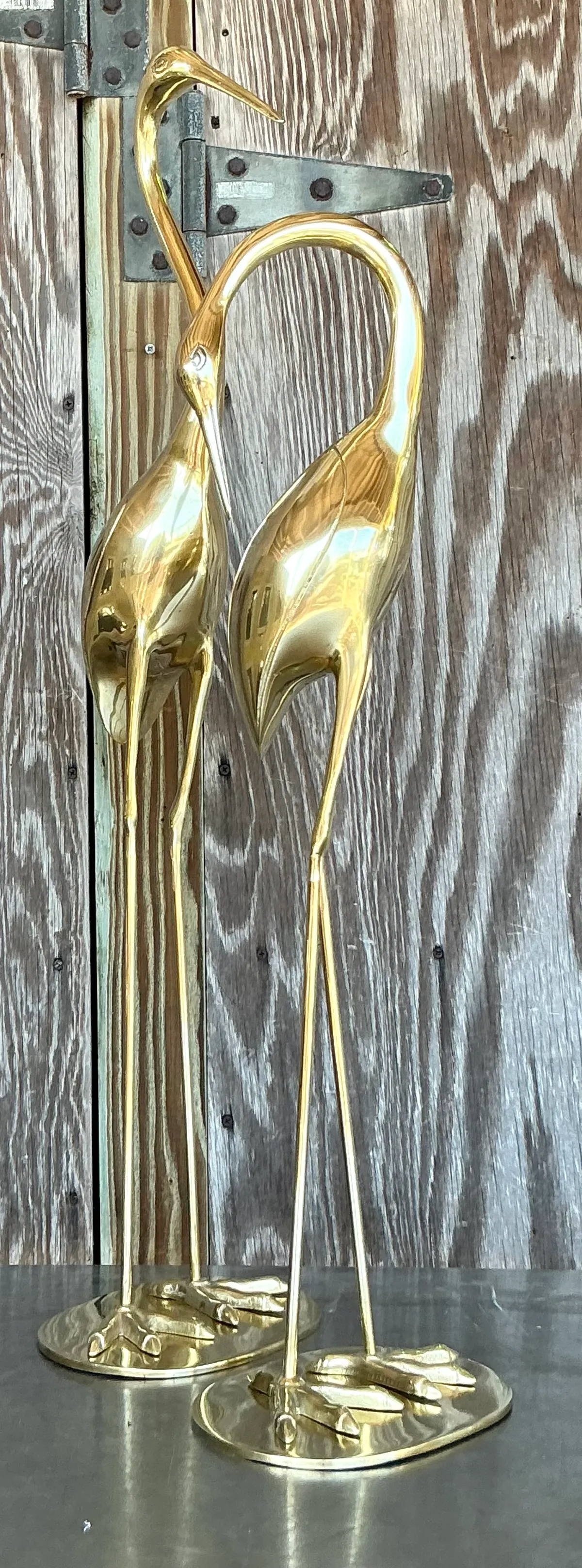 Vintage Boho Polished Brass Cranes- A Pair — additional photo 2