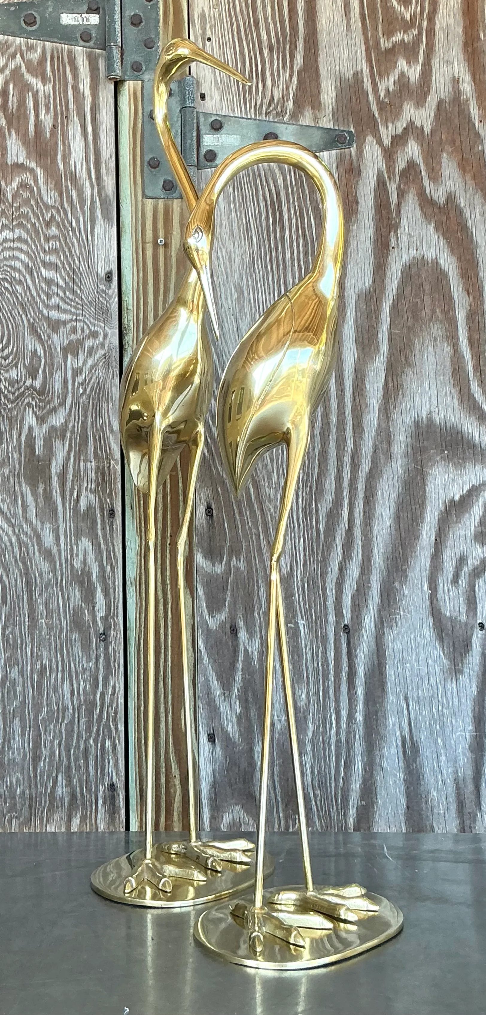 Vintage Boho Polished Brass Cranes- A Pair — additional photo 3