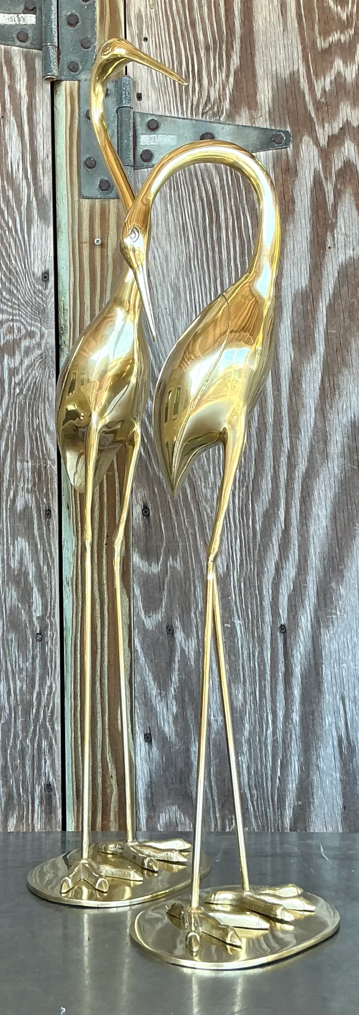 Vintage Boho Polished Brass Cranes- A Pair — additional photo 3