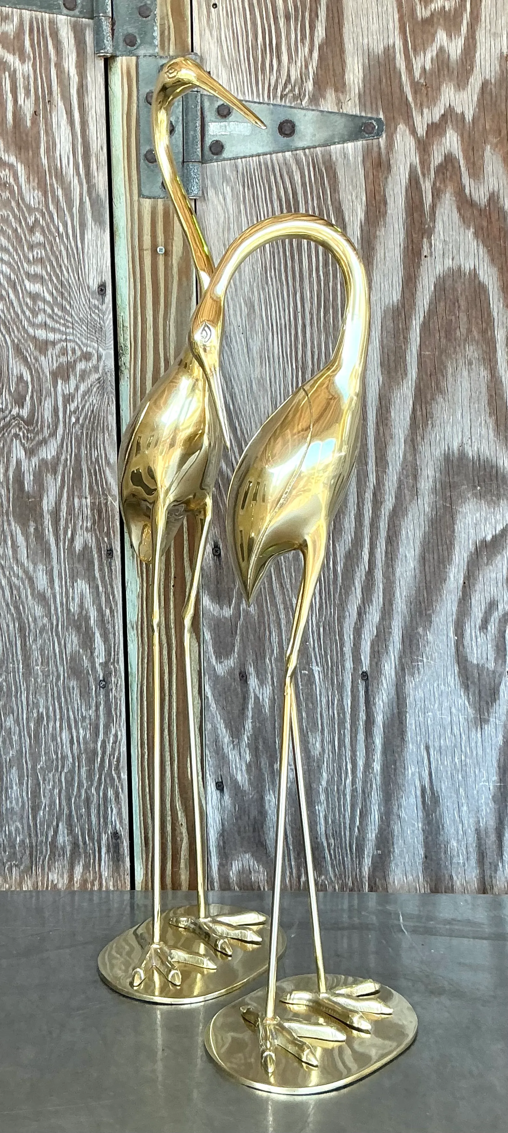 Vintage Boho Polished Brass Cranes- A Pair — additional photo 4
