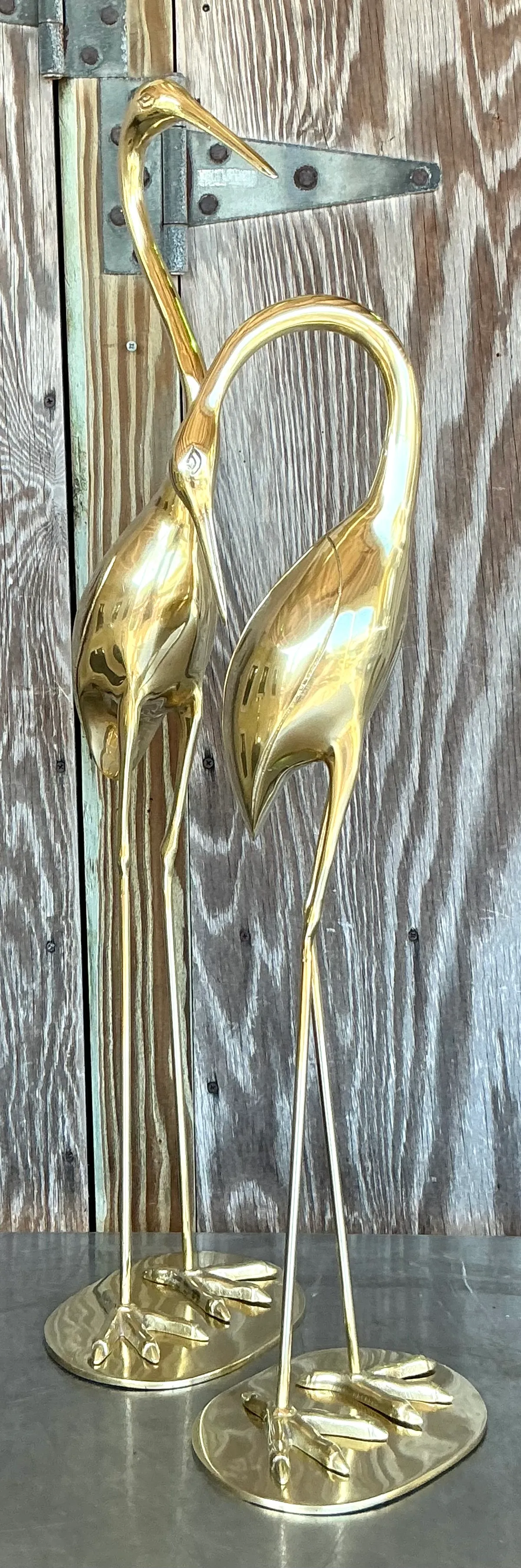 Vintage Boho Polished Brass Cranes- A Pair — additional photo 4