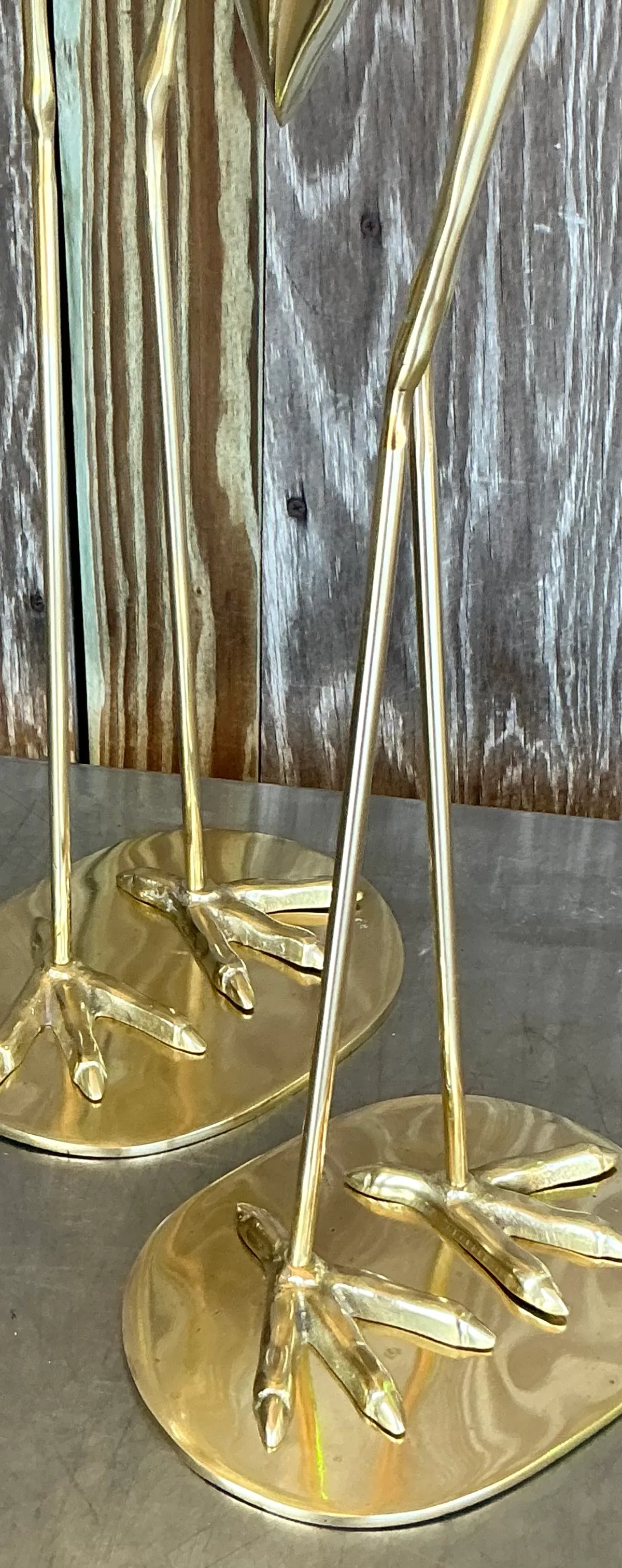 Vintage Boho Polished Brass Cranes- A Pair — additional photo 5