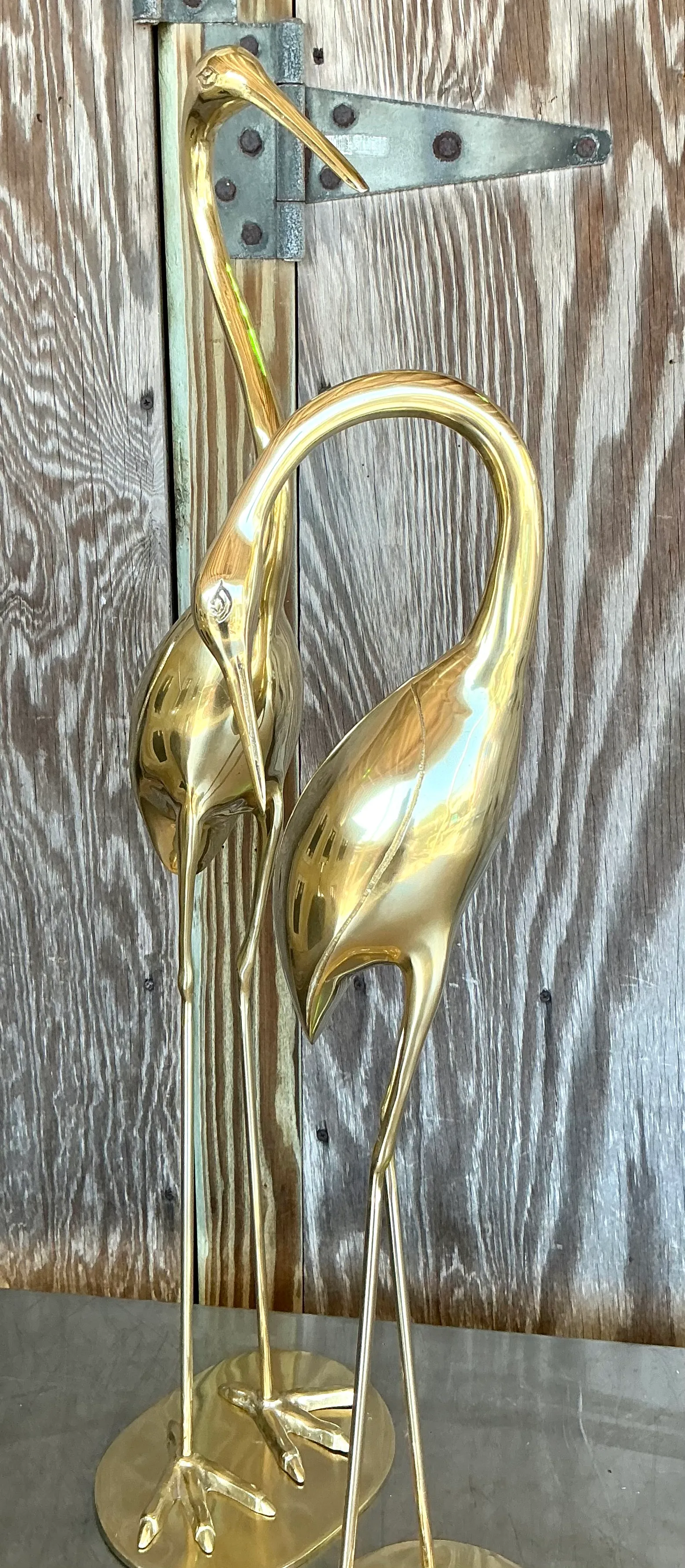 Vintage Boho Polished Brass Cranes- A Pair — additional photo 6