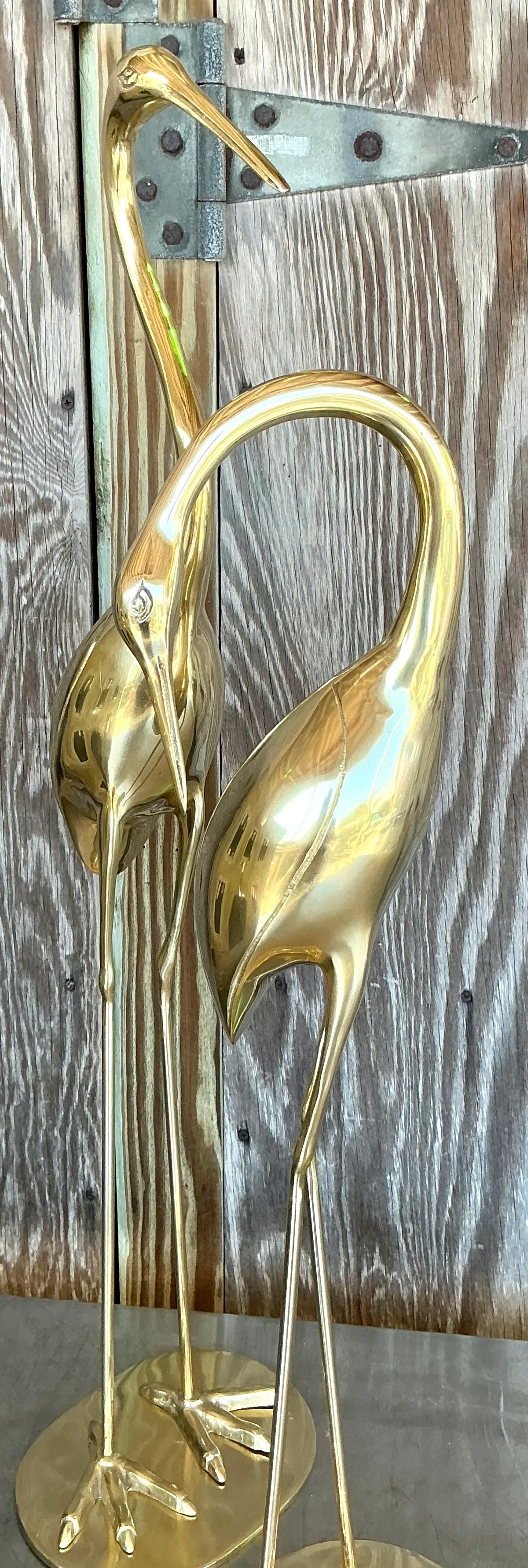 Vintage Boho Polished Brass Cranes- A Pair — additional photo 6