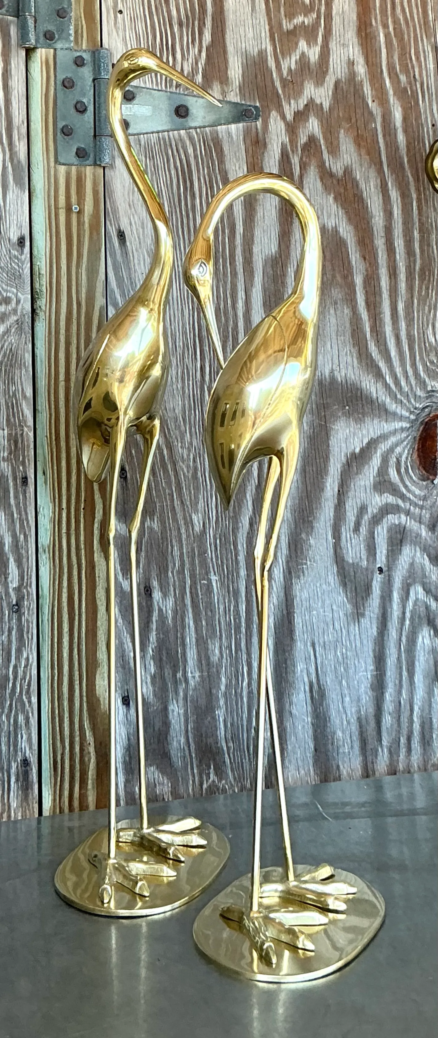 Vintage Boho Polished Brass Cranes- A Pair — additional photo 7