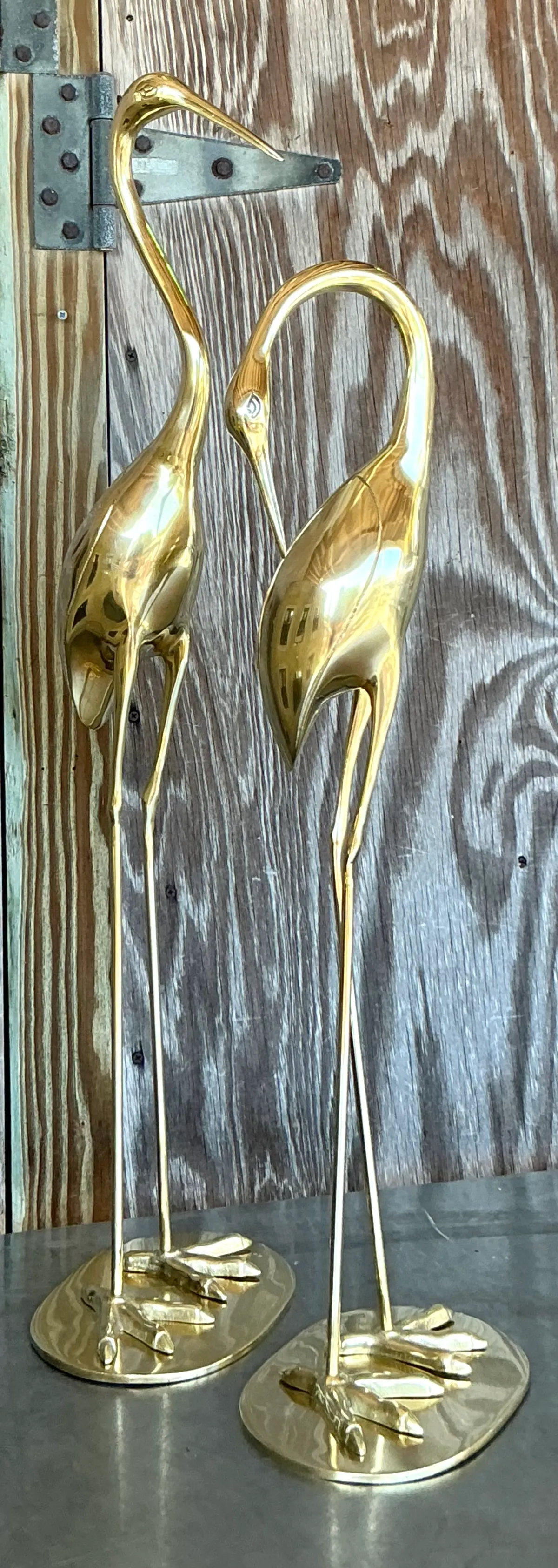 Vintage Boho Polished Brass Cranes- A Pair — additional photo 7
