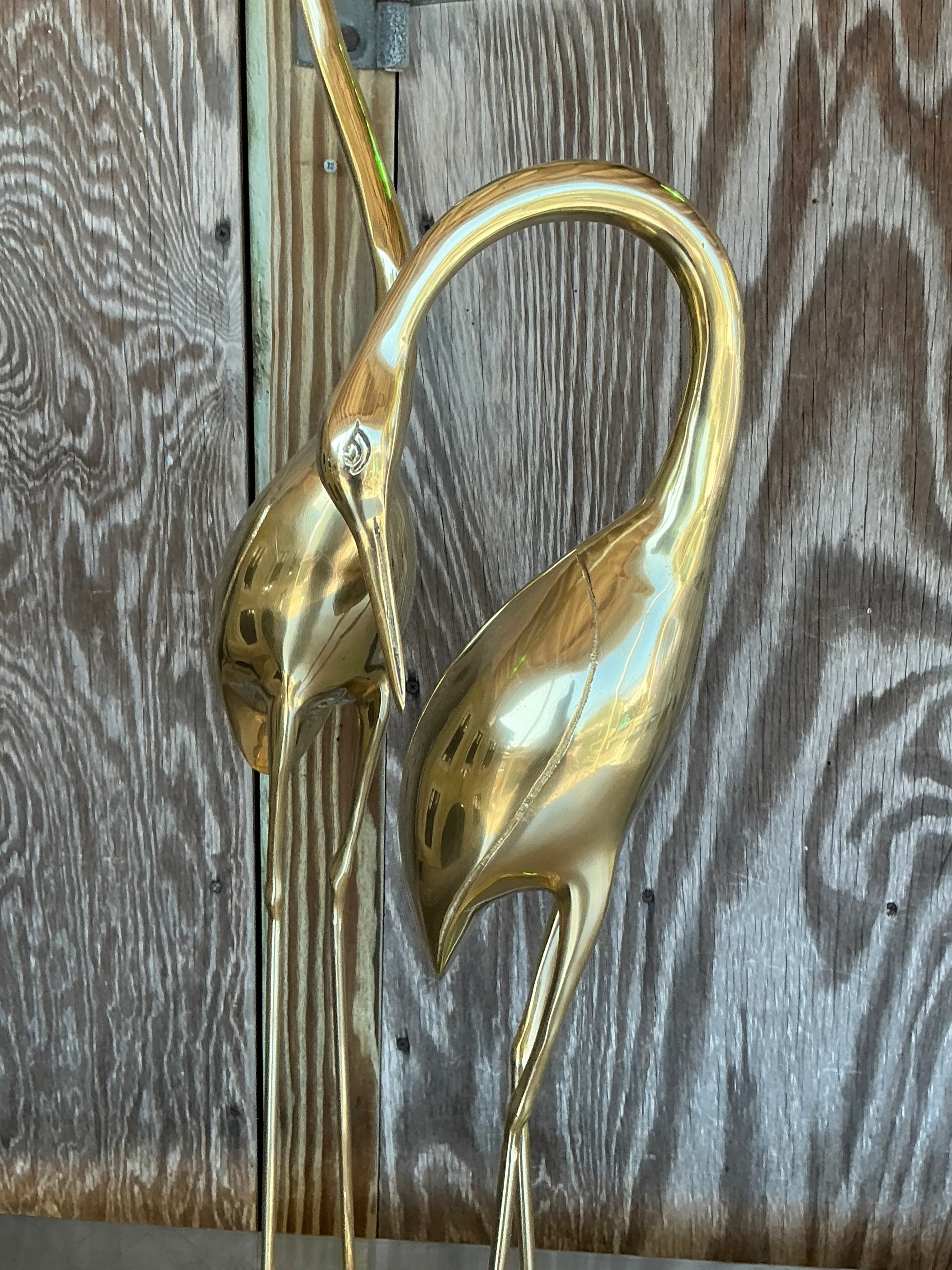 Vintage Boho Polished Brass Cranes- A Pair — additional photo 8