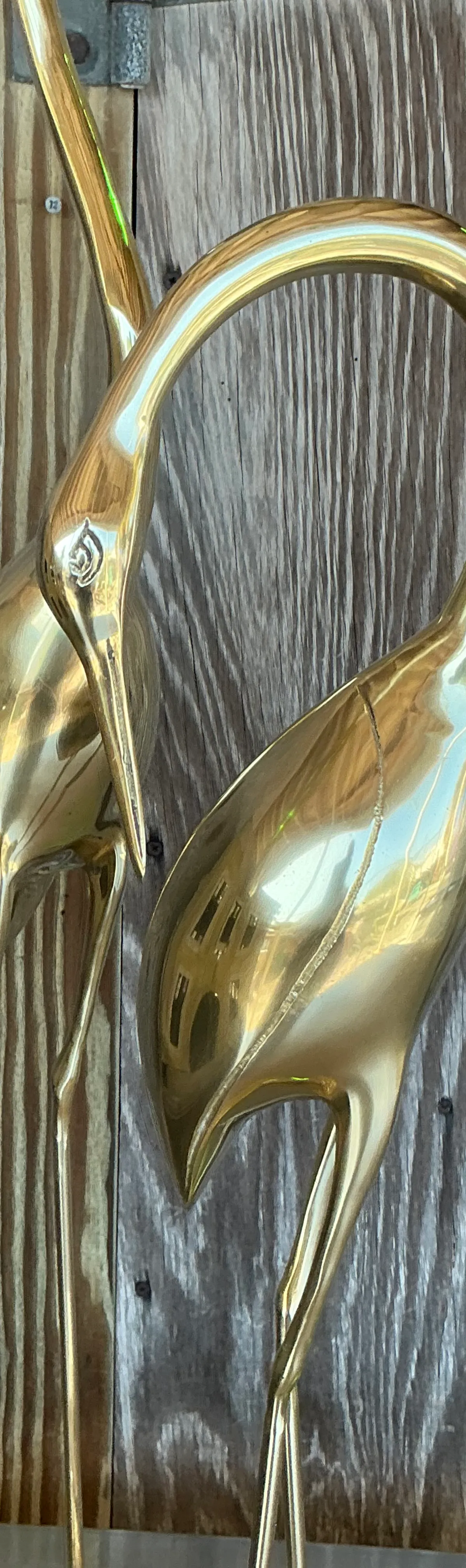 Vintage Boho Polished Brass Cranes- A Pair — additional photo 8
